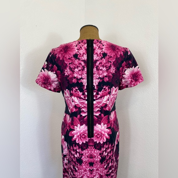 Michael Kors Women's New Pink Gardens Floral Short Dress Size 12 Dahlias Bouquet - Picture 9 of 14